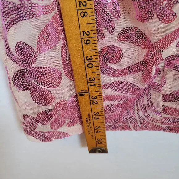 Bebe Women Sequin Open Back Sparkle Mesh Short Dress Size Medium Pink Y2k Barbie - Picture 11 of 14